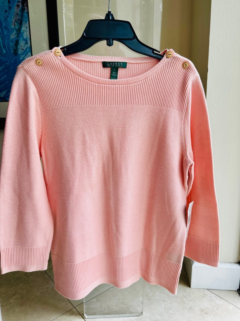 NWT Pink cotton knit sweater w buttons -